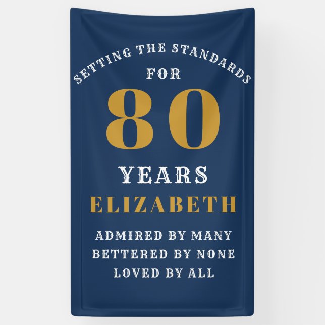 Banderoles 80th Birthday Standards Blue & Gold Ajouter votre  (Vertical)