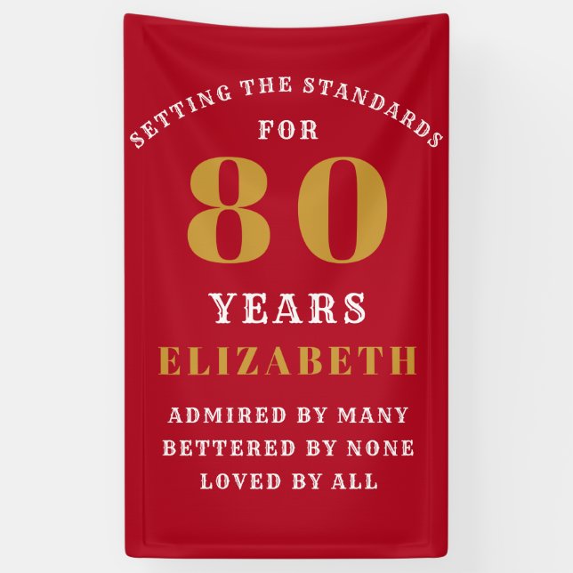 Banderoles 80th Birthday Standards Red and Gold Ajouter votre (Vertical)
