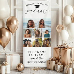 Banderoles 8 Photo Collage Graduation Moderne Minimal Blanc