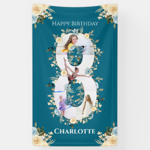 Banderoles 8e anniversaire Turquoise Fleur photo Collage bleu