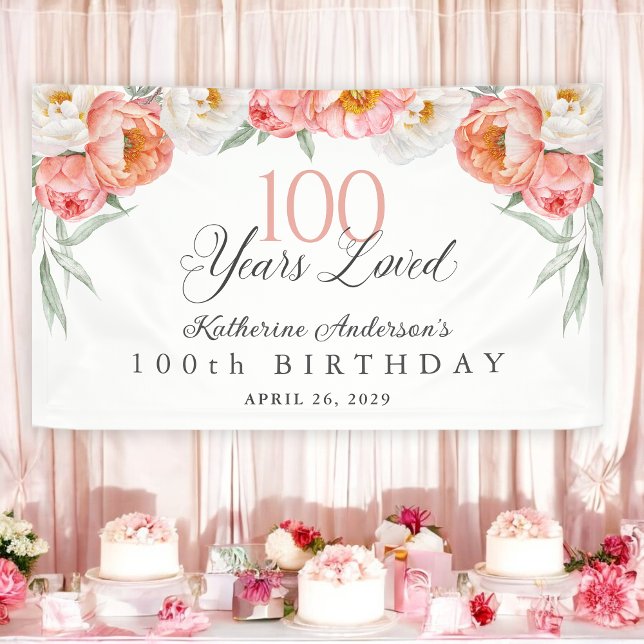 Banderoles 90 Ans Pêche aimée Florale 100e Anniversaire (Créateur téléchargé)