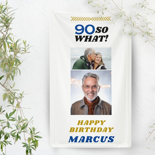 Banderoles 90 Quel drôle de jalon Photo d'anniversaire de 90  (Créateur téléchargé)