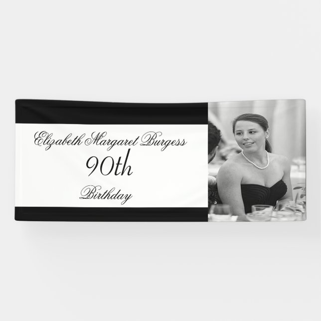 Banderoles 90e anniversaire Elegant Photo personnelle noir bl (Horizontal)
