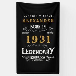 Banderoles 90e anniversaire personnalisé Né en 1931 Noir Vint