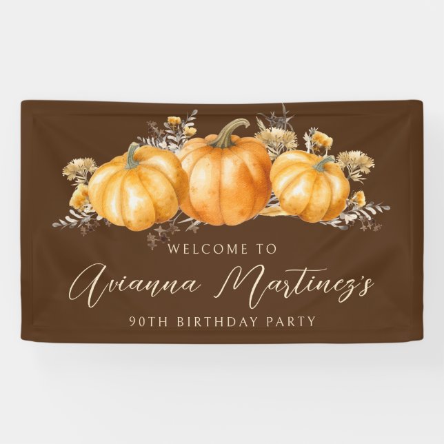 Banderoles 90e fête d'anniversaire Rustic Boho Citrouille d'a (Horizontal)