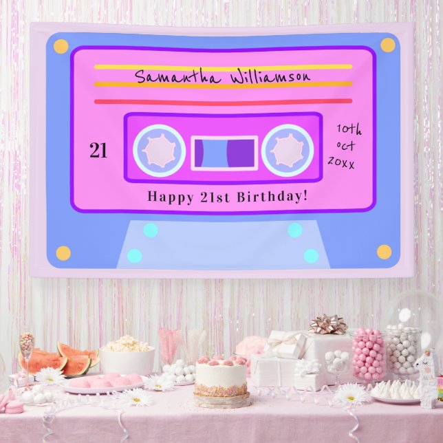 Banderoles 90's Pink Blue Pastel Cassette 21e fête d'annivers (Fête)