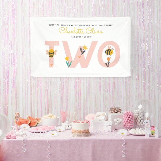 Banderoles Abeille Jaune & rose Floral DEUX Baby's 2nd Birthd (Fête)