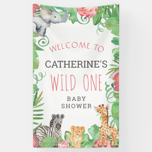Banderoles Accueil Baby shower Safari Wild One Cute (Vertical)