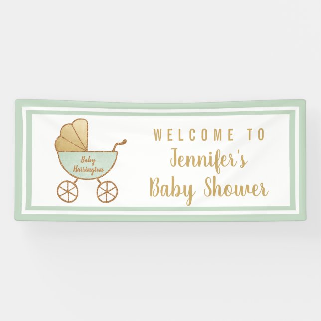 Banderoles Accueil Baby shower vert Retro Carriage Mint (Horizontal)