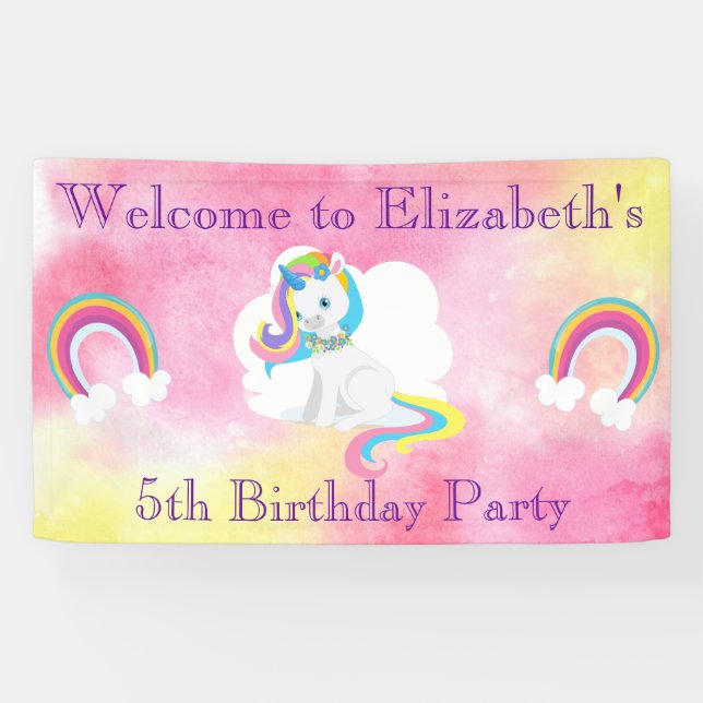 Banderoles Accueil de fête d'anniversaire de licorne (Horizontal)