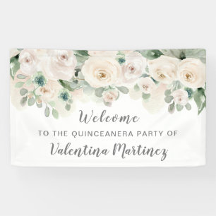Banderoles Accueil de la Quinceanera Rose blanche