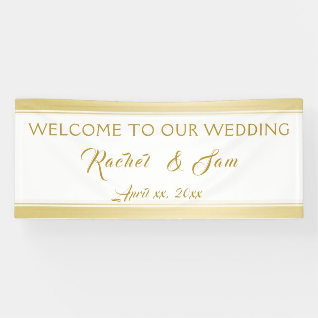 Banderoles Accueil Mariage encadré or élégant (Horizontal)