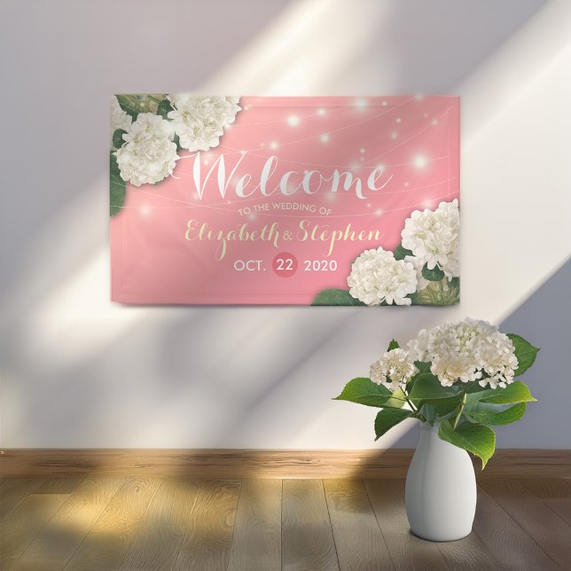 Banderoles Accueil mariage Fleurs Hydrangea Lumières à cordes (Créateur téléchargé)