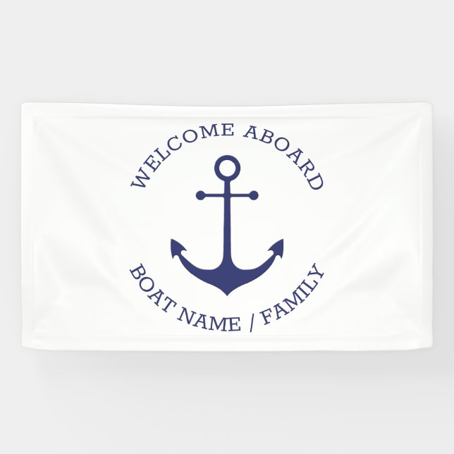 Banderoles Accueil personnalisé à bord ancre nautique bleu bl (Horizontal)