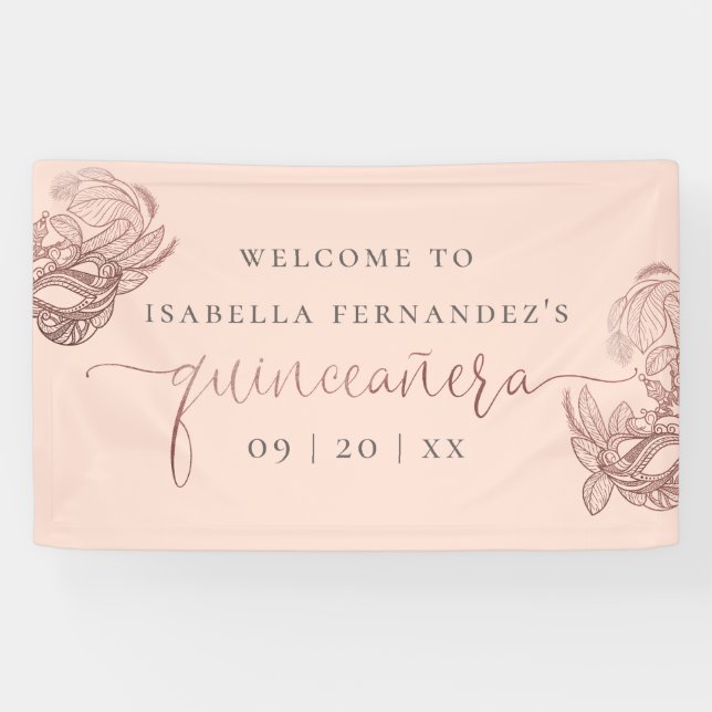 Banderoles Accueil rose de Quinceañera de mascarade de (Horizontal)