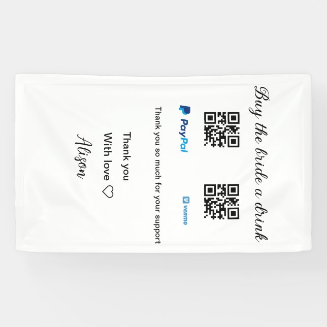 Banderoles Acheter une boisson à la mariée don QR Venmo PayPa (Horizontal)