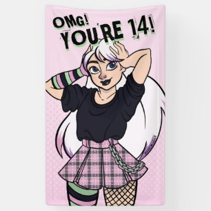 Banderoles Ado fille Pink Cartoon Punk 14e anniversaire