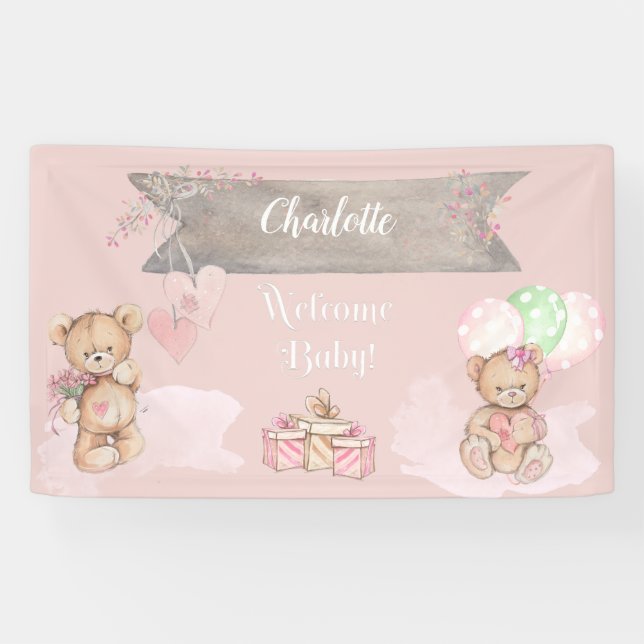 Banderoles Adorable Aquarelle Baby shower Ours En Teddy (Horizontal)