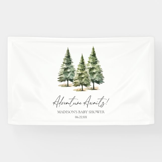 Banderoles Adventure Attend ! Baby shower des pins d'hiver (Horizontal)