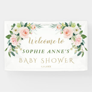 Banderoles Affiche de bienvenue Baby shower de fleurs blanche