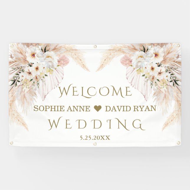 Banderoles Affiche de bienvenue Mariage d'or de Roses blanche (Horizontal)