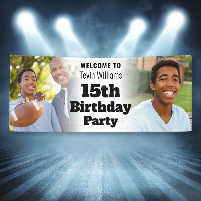 Banderoles Affiche de bienvenue personnalisée 15e anniversair (Personalized Welcome Sign 15th Birthday Boy Photo
)