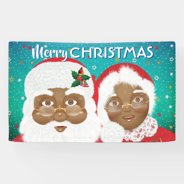 Banderoles African American Père Noël et Mme Claus Christmas (Horizontal)