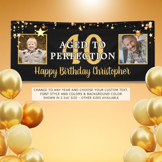 Banderoles ÂGE D'Anniversaire À LA PERFECTION Black Gold Star (Créateur téléchargé)