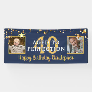 Banderoles ÂGE D'Anniversaire À LA PERFECTION Bleu Or étoiles