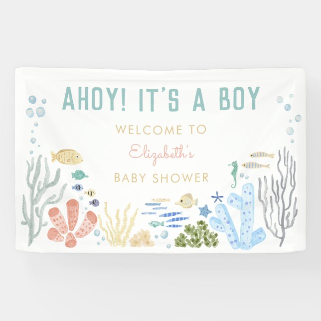Banderoles Ahoy ! C'est un Baby shower garçon Bienvenue (Horizontal)