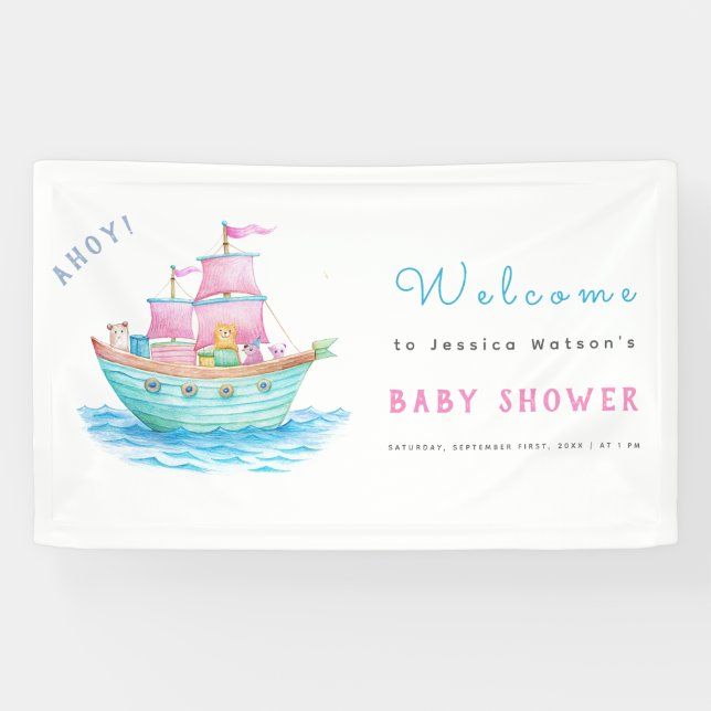 Banderoles Ahoy C'est Un Bébé Bateau Animaux Baby shower de v (Horizontal)