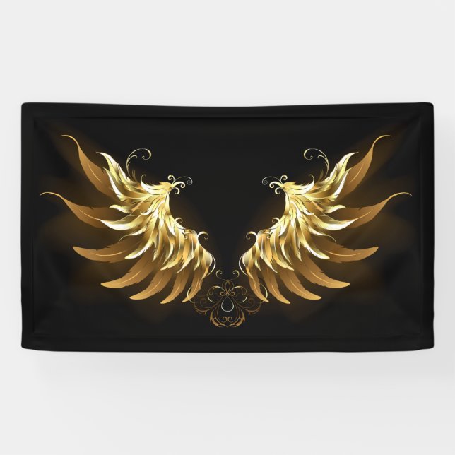 Banderoles Ailes d'Ange d'or sur arrière - plan noir (Horizontal)