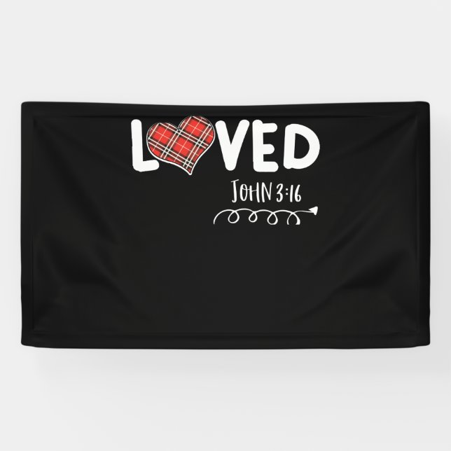 Banderoles Aimé Jean 3:16 Rouge Coeur Plaid Christian (Horizontal)