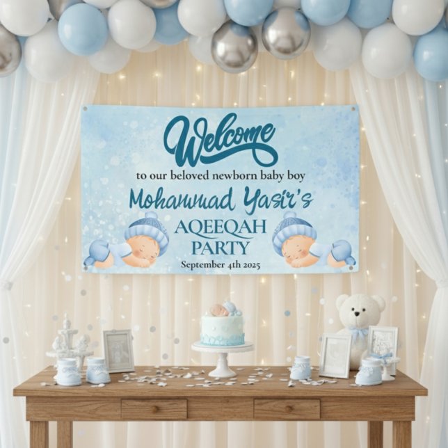Banderoles Alhamdulillah bleu aqiqah bébé garçon accueil bann (Créateur téléchargé)