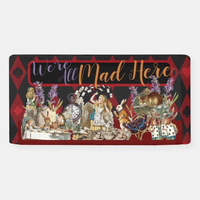 Banderoles Alice au pays des merveilles Mad Cheshire Chat (Horizontal)
