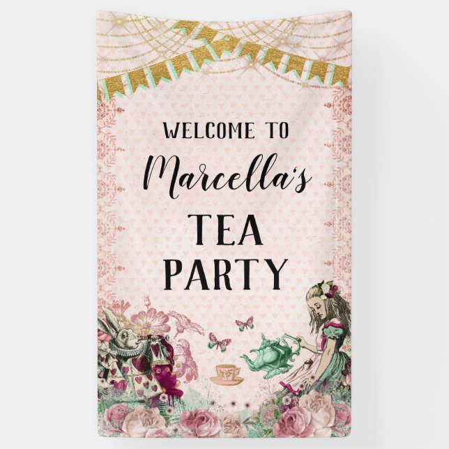 Banderoles Alice au pays des merveilles Tea Party Blush & Min (Vertical)