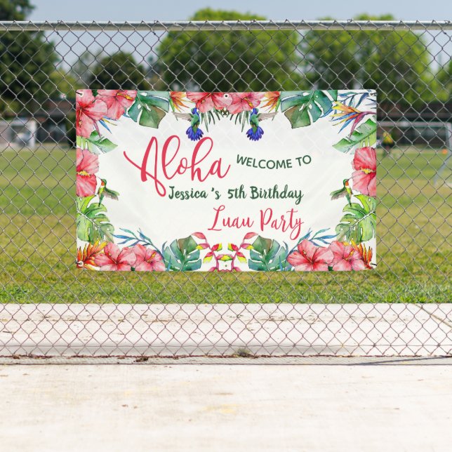 Banderoles Aloha Tropical Hibiscus Hawaiian Birthday Party (En situation)