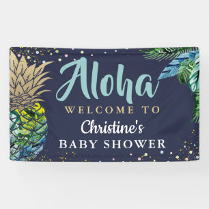 Banderoles Aloha Tropical Pineappy Baby shower bleu marine