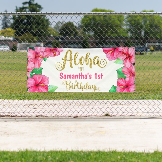 Banderoles Aloha Tropical Rose Gold fête d'anniversaire (En situation)