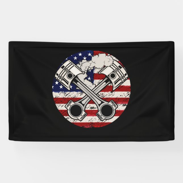 Banderoles American Flag Piston Muscle Voiture Patriotique Vi (Horizontal)
