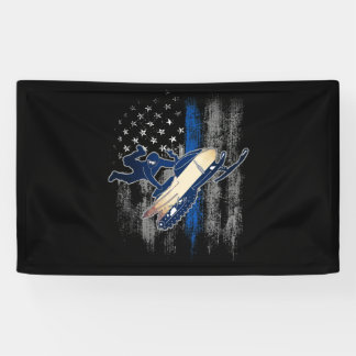 Banderoles American Flag Snowmobile Blue Line Snowmobile
