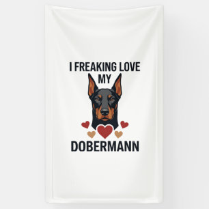 Banderoles Amour fou pour le chien Dobermann Cœurs rouges_1