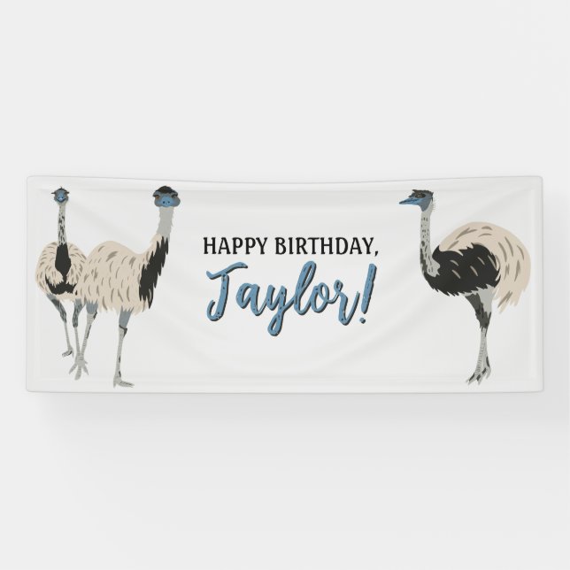 Banderoles Amoureux des oiseaux Emus Party personnalisée (Horizontal)