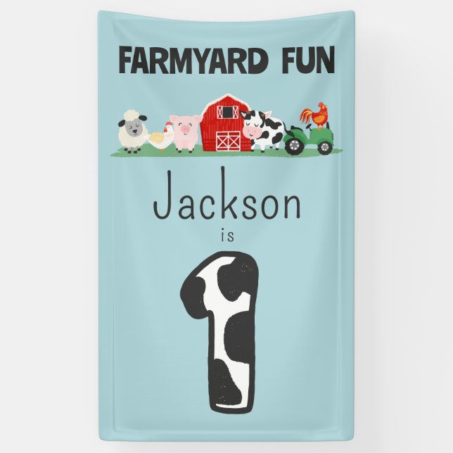 Banderoles Amusement agricole 1er anniversaire ferme Animaux  (Vertical)
