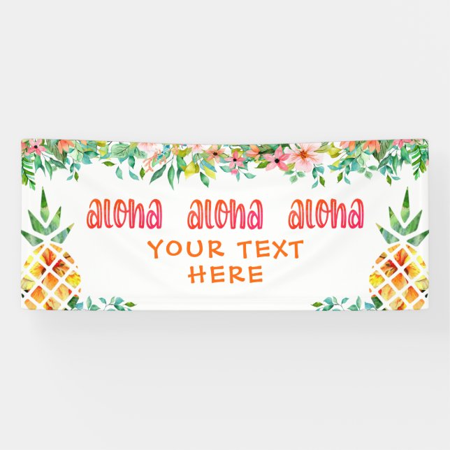 Banderoles Ananas tropical Floral ALOHA Personnalisé (Horizontal)