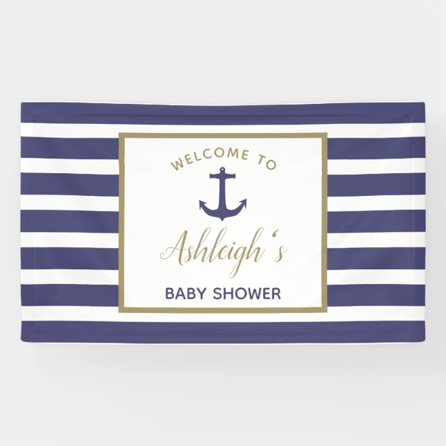 Banderoles Ancre nautique Marine Blue Stripes Baby shower gar (Horizontal)