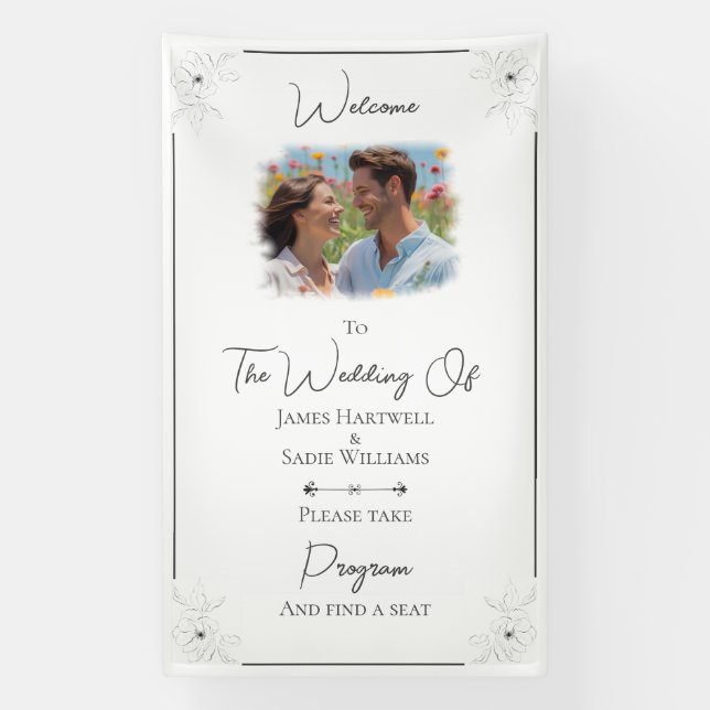 Banderoles *Anemone sur mariage blanc Trouvez votre siège (Verticale)