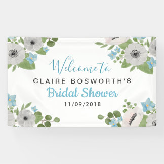 Banderoles Anémones Aquarelle Floral Bleu | Baby Shower Marié