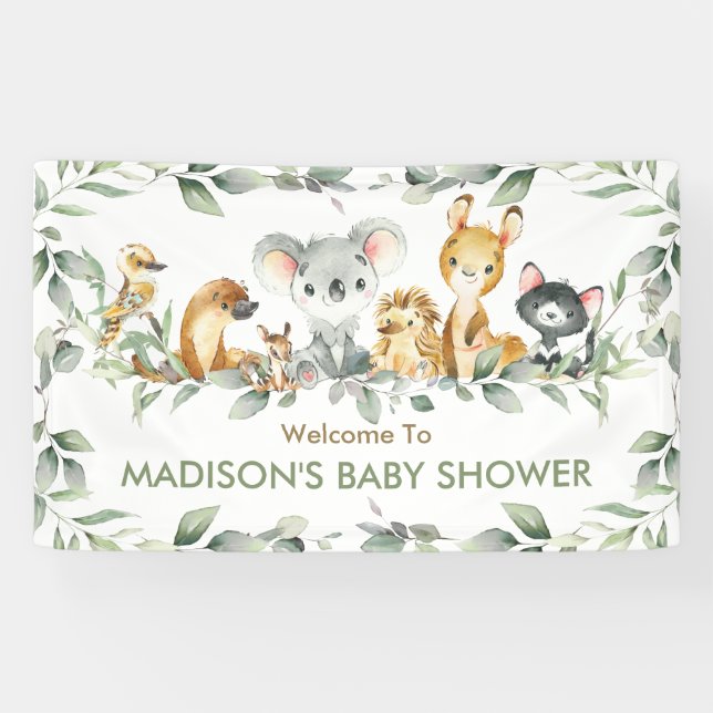 Banderoles Animaux australiens Anniversaire Bienvenue pour bé (Horizontal)