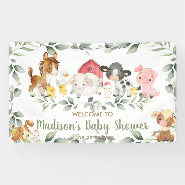 Banderoles Animaux de ferme Baby shower verdoyant Accueil Con (Horizontal)